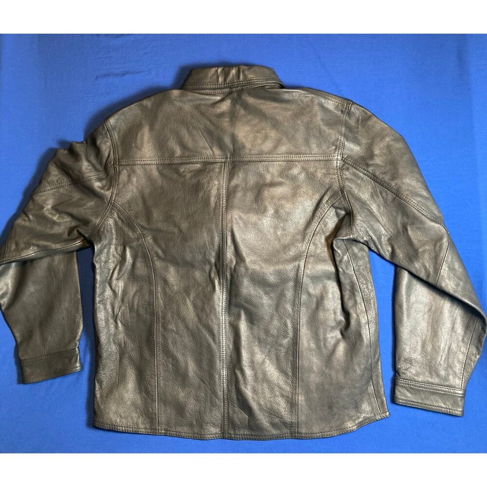 Men's Leather Coat Jacket 2XL Black Snap-Down Buttons Redline Red Line - Picture 2 of 9